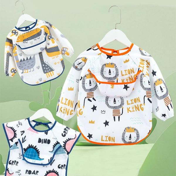 

bibs & burp cloths baby kids toddler long sleeve apron waterproof art smock feeding with pocket infant boys girls cloth