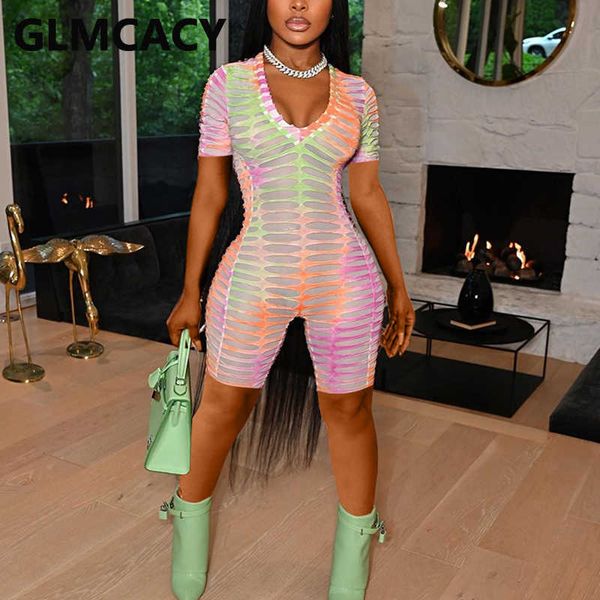 

short sleeve v neck fitness rompers summer slim playsuit 210702, Black;white