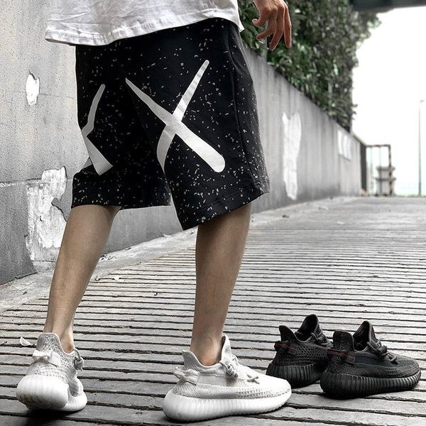 

men's shorts 2021 summer reflective hip-hop camouflage korean fashion street lace elastic breathable quick-drying sweatpants, White;black