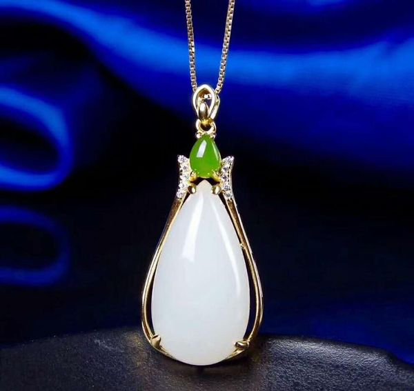 

lockets hetian baiyu silver inlay pendant qinghai water drop h6#