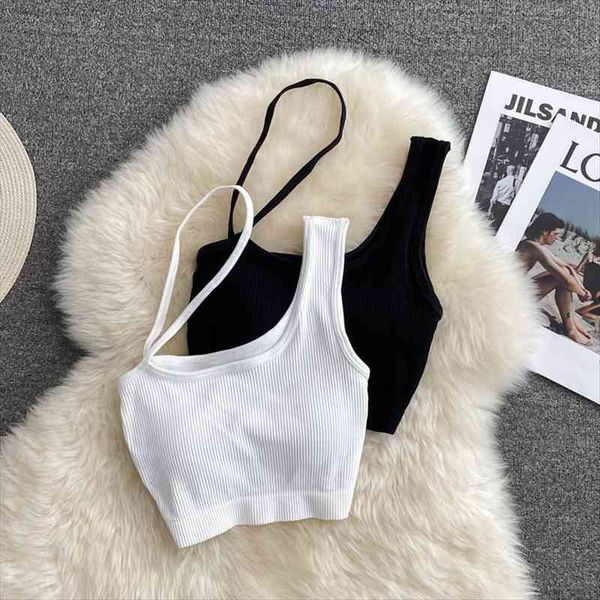 

crop womens cami solid color oblique shoulder sleeveless women omighty, White