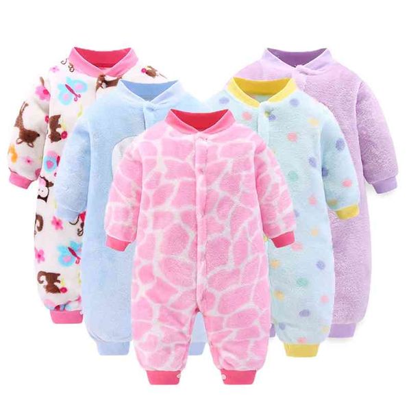 geboren Baby Kleidung Frühling Herbst Set Niedlichen Säugling Mädchen Overall für Jungen Weiche Flanell Warme Strampler 0-18M 210816