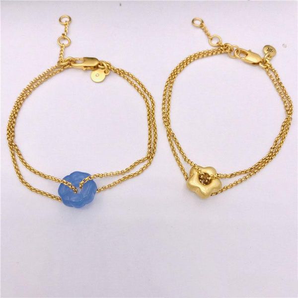 

link, chain women gold plated bangles bracelet with flower pendant jewelry, Black