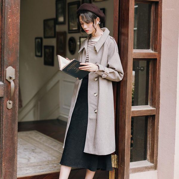 

fashion women's clothing full single breasted turn-down collar long coats and jackets women wool & blends, Black