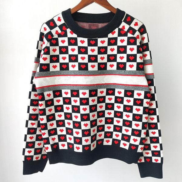 

70% off 21 autumn new love jacquard round neck long sleeve knitted blouse for women, White;black