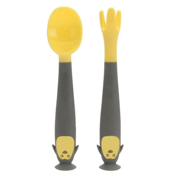 

1set creative baby eating flatware adorable home training fork spoon yellow cups, dishes & utensils
