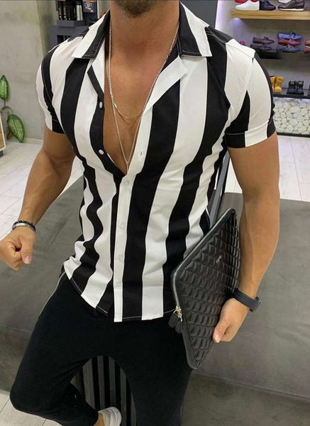 

men's casual shirts shirt summer mercerized cotton stripe color matching slim fit men's short sleeve kqgr odc6, White;black