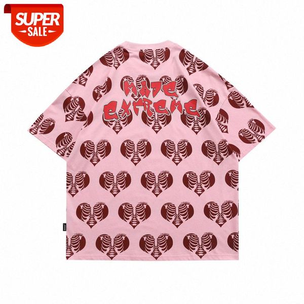 

european and american style love full-print short-sleeved t-shirt men's ins street flow summer loose round neck five-point sleeve #c10u, White;black