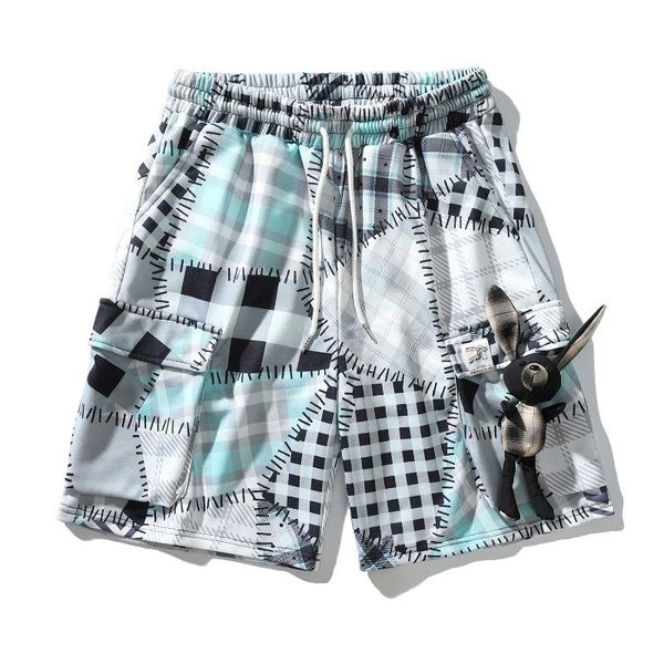 

fashion couple clothing muppet decoration color patchwork plaid short pants summer men women casual loose knee length trousers men's sh, White;black
