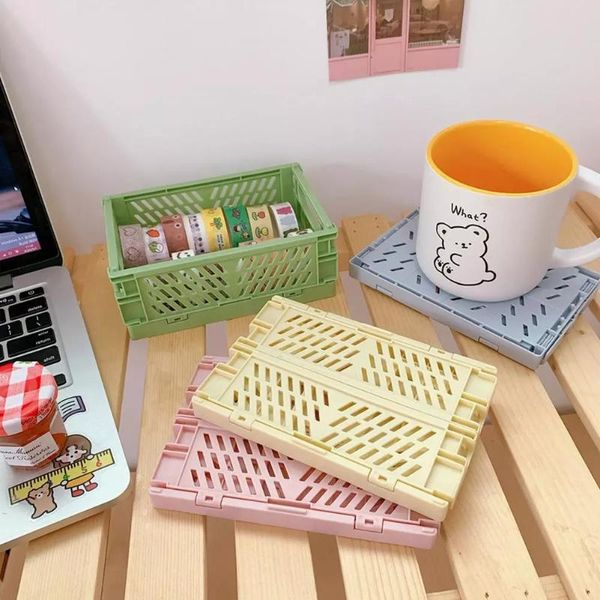 

folding plastic basket desklarge capacity sundries toy storage box fruit cosmetic container organizer kitchen items baskets