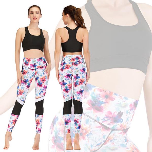 

yoga outfit print women set sleeveless vest high waist belly control sport leggings gym clothes suit can be alone buy