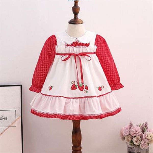 

spring baby girls long sleeve dot printing dresses children summer kids girl embroidery princess clothing 210521, Red;yellow