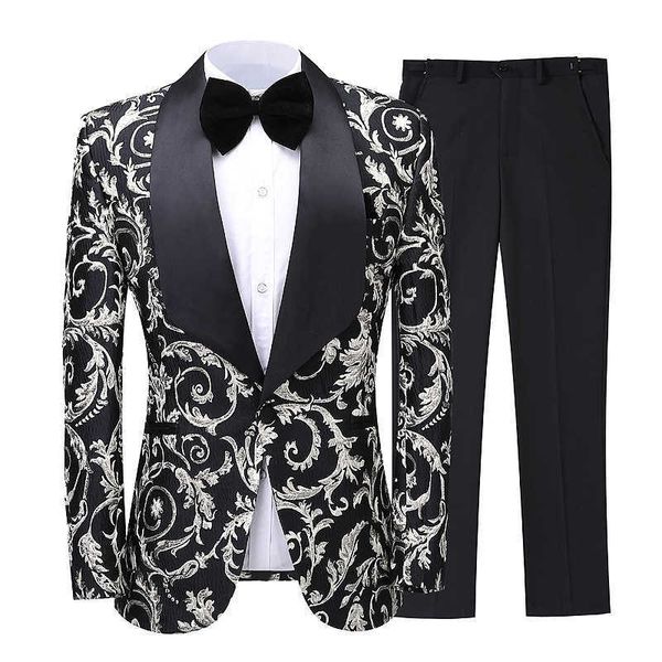 2020 masculino impressão slim terno conjunto design de moda 2 peça noivo vestido smoking feitos sob encomenda feitos casamento bordado x0909