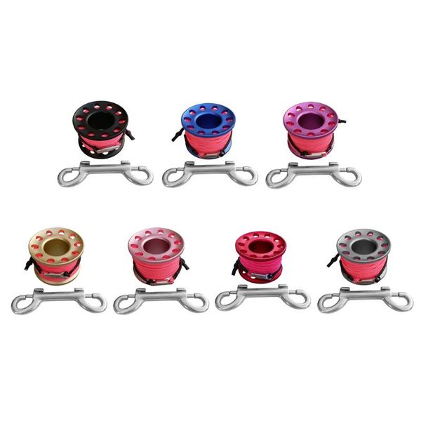 

pool & accessories 15m/49ft finger spool reel with double ended hook and high visibility pink line - for scuba diving snorkeling iving
