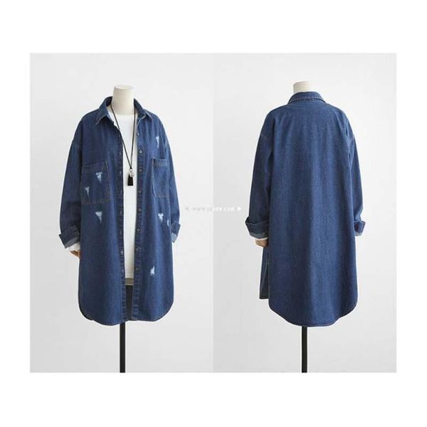 

women's trench coats la maxza wear wash denim shirt autumn big size long sleeved lapel cardigan windbreaker casual 203009, Tan;black