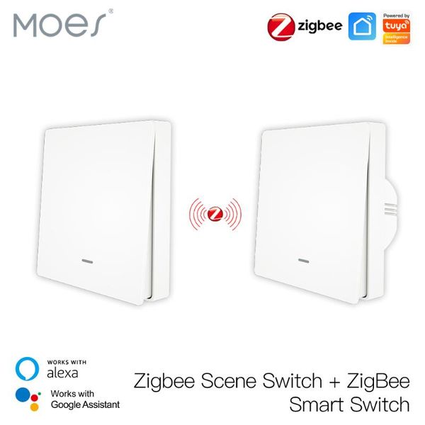 

smart home control moes tuya zigbee light switch with scene kit no neutral wire capacitor required works alexa google