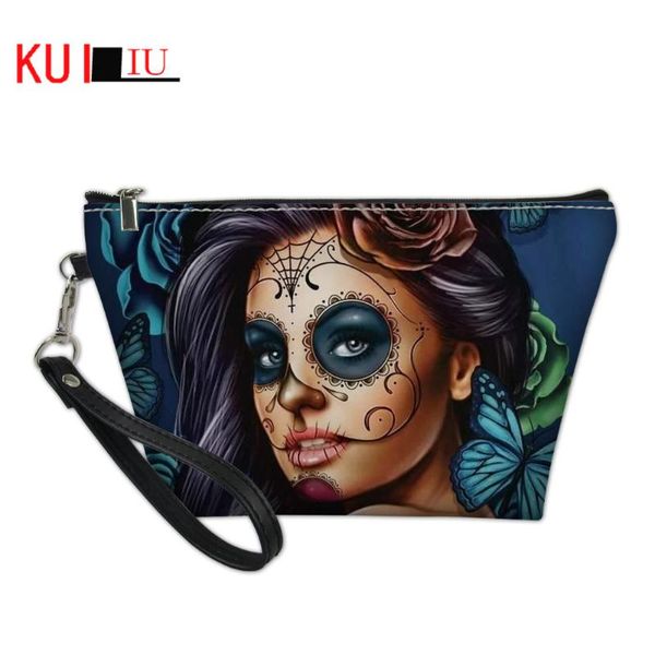 

cosmetic bags & cases kuliu classic skull ghost girl print make up for women casual female blue ladies wash toiletry pouch bag
