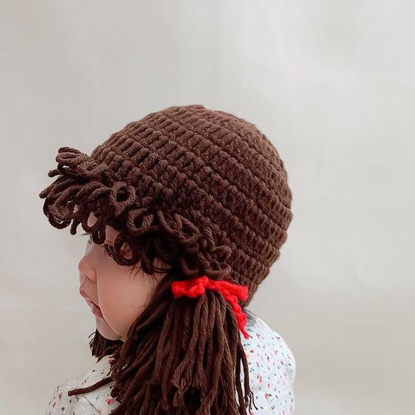 

caps & hats 2021 baby hat knitted bangs short braid wig cute born warm, Yellow
