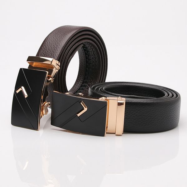 

men's alloy automatic buckle versatile casual leather pants belt, Silver