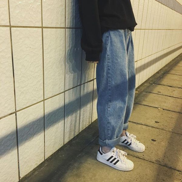 

women's jeans 2021 spring and autumn bf style retro large size loose high waist student harem pants baggy women, Blue