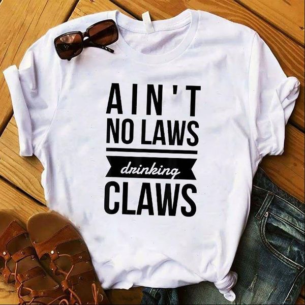 

no laws printed short sleeve women t shirt loose tee clothes graphic, White