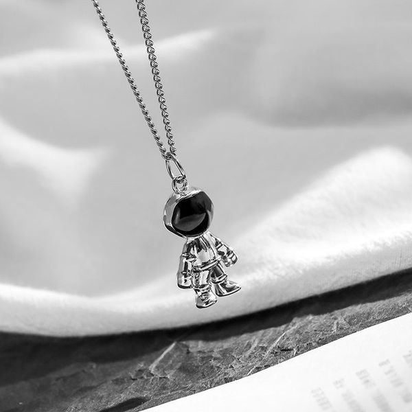 

chains creative astronaut necklace women's fashion hip hop rock sweater spaceman pendant clavicle chain jewelry for men gothic, Silver