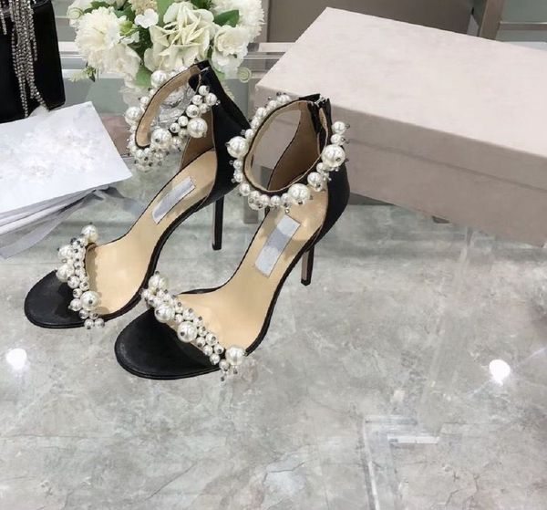 

luxury shoes romantic wedding shoes maisel sandals pearls pointy pumps open toe round head strap designer high heels dress party shoe elegan, Black