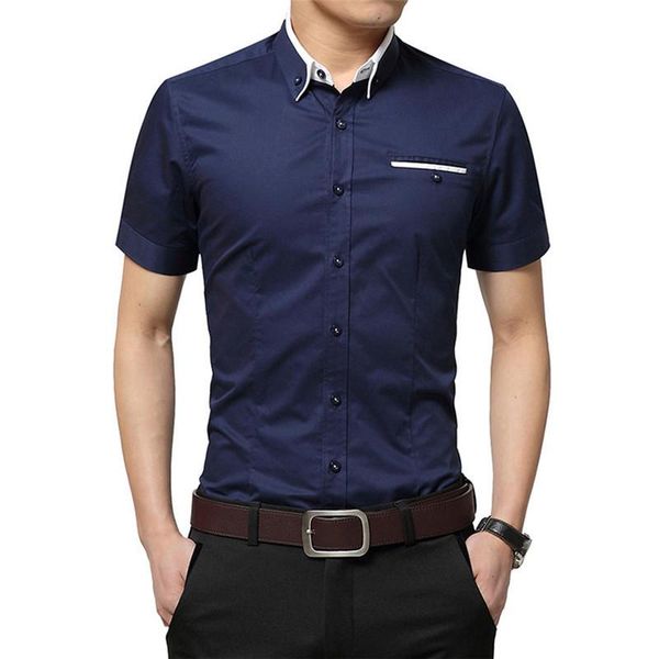 

men's casual shirts trendy party brand summer business cotton shirt short sleeves turn-down collar tuxedo men dress plus size -5xl, White;black