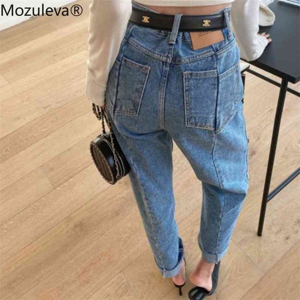 

ins asymmetry of pp bag stitching loose leisure radish ankle-length pants high woman jeans 210416, Blue