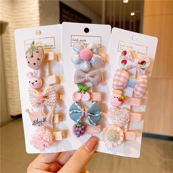 

hair accessories korean style girls fruit cartoon clip baby bowknot plaid flower headdress side for children fashion, Slivery;white