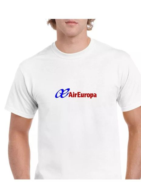

Air Europa Red Blue Logo Spain Spanish Airline Aviation White Cotton T-Shirt, White;black