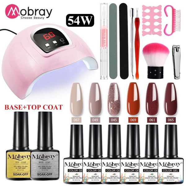 

nail art kits mobray gel polish set with dryer led lamp 6pcs soak off uv base coat tools for manicure kit