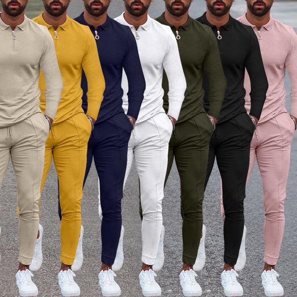 2 Parça Eşofman Erkekler Sonbahar Fermuar Kazak + İpli Pantolon Erkek Uzun Kollu Slim Fit Jogger Koşu Spor Setleri