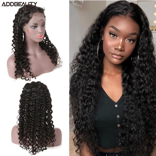 

lace wigs addbeauty deep wave human hair front wig 150% swiss frontal for black women 4x4 13x4, Black;brown