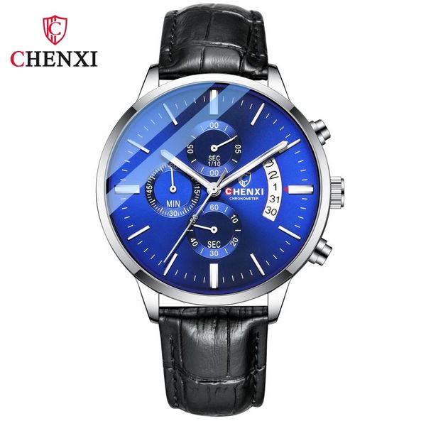 

wristwatches cool watches for men choice men's gifts black leather watch band outdoor sports bodybuilding calendar chronograph, Slivery;brown