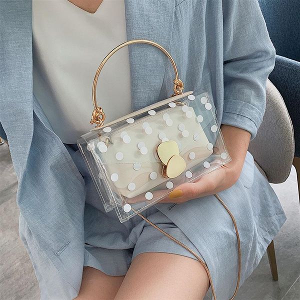 

duffel bags summer bag 2021 trendy leaf lock slant chain wave point transparent jelly handbag