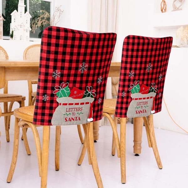 

chair covers christmas lattice pattern for home dining floral print table decor cover xmas party plaid hat ornament