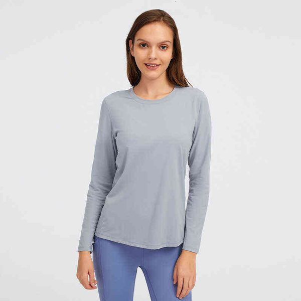 

women's t-shirt yoga cloth loose running sports round neck long sleeve soft light fitns yoga, White