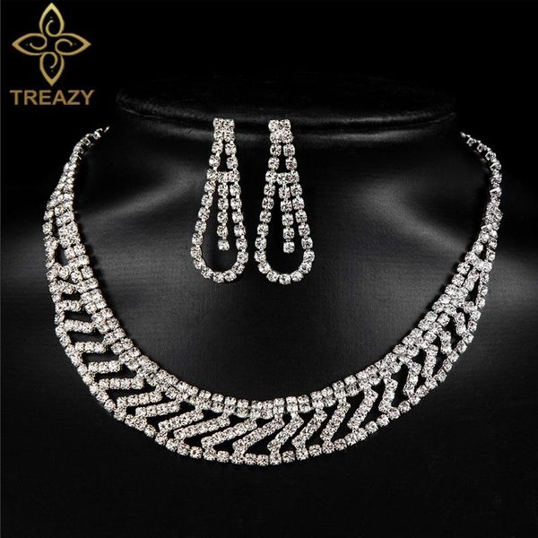 

wedding jewelry sets treazy fashion geometric crystal bridal elegant rhinestone african necklace earrings for women, Slivery;golden