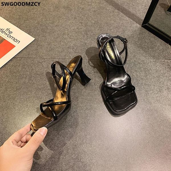 

sandals pumps women shoes high heels ladies and square toe summer 2021 zapatillas mujer, Black
