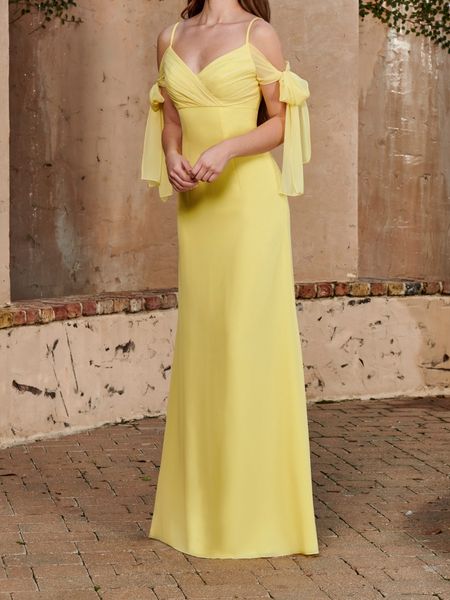 

yellow chiffon bridesmaid dress sweetheart zipper back floor length, White;pink