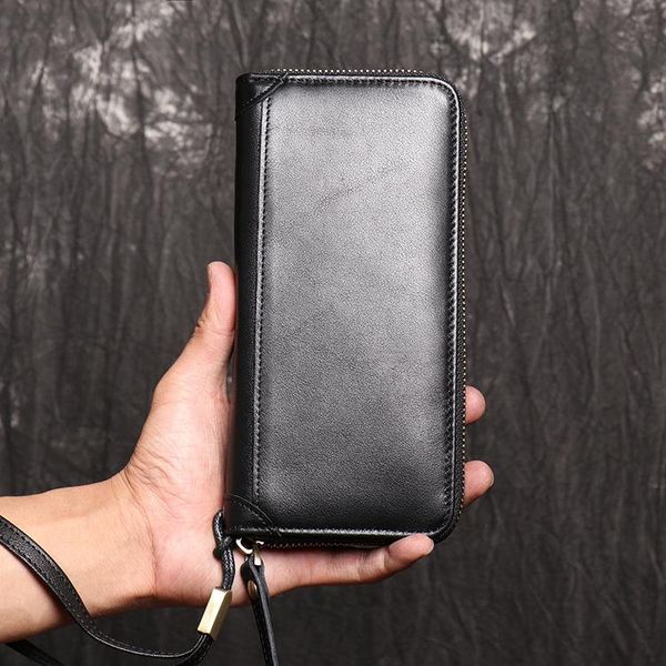 

wallets leather long men's wallet multi-card card holder cowhide clutch zipper coin purse, Red;black