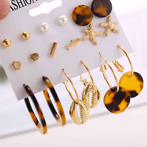 

charms earrings 5071 hanzhishang acetate plate metal shell earring set 9 pairs of creative, Golden