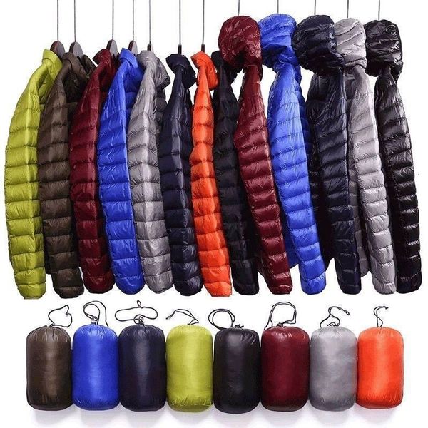 

men ultralight solid color zipper black red grey down jacket hooded/stand collar autumn winter clothes plus size keep warm coats