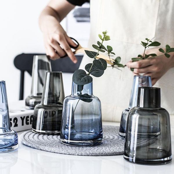 

vases blue gray transparent tableglass vase hydroponic container terrarium plant flower pot home room hallway office decor