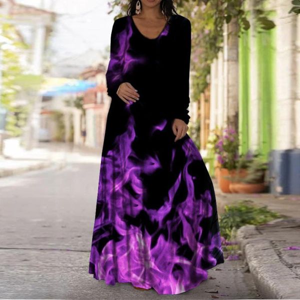 

casual dresses 40# harajuku vintage print long dress boho plus size sleeve for womenÂ oversized elegant holiday, Black;gray