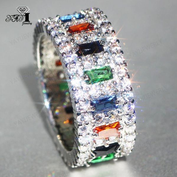 

cluster rings yayi jewelry fashion princess cut prong setting multi + cubic zirconia silver color engagement wedding precious gift, Golden;silver