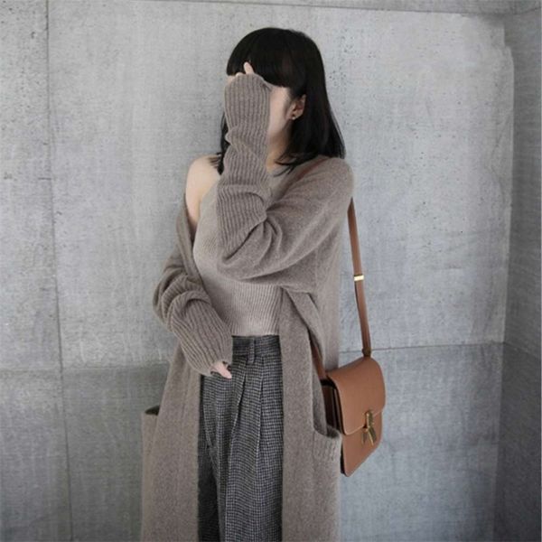 

women's jackets coats autumn and winter mid long overcoat fashion knitted cardigan lazy v-neck sweater 0u0a, Black;brown