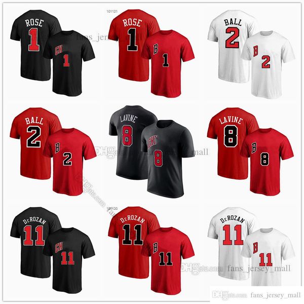 

print fans &tees basketball derrick 1 rose t-shirt jerseys short sleeve lonzo 2 ball zach 8 lavine demar 11 derozan t-shirts jersey, Black