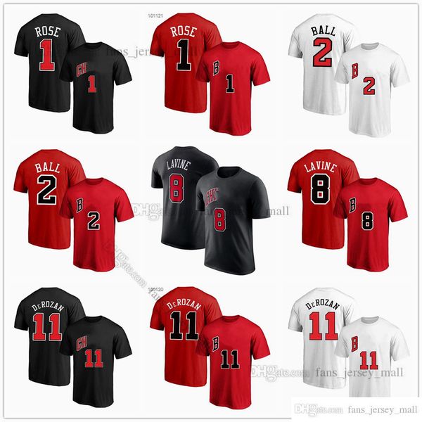 Print Fans TopsTees Basketball Derrick 1 Rose T-Shirt Trikots Kurzarm Lonzo 2 Ball Zach 8 LaVine Demar 11 DeRozan T-Shirts Trikot